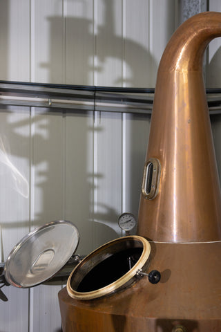 Copper pot still at Karu Distillery